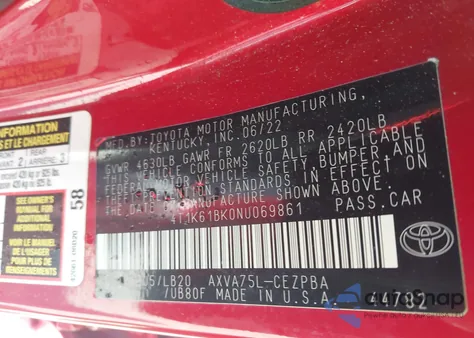 2022 Toyota Camry Xse Awd из США, поврежденный, VIN 4T1K61BK0NU069861